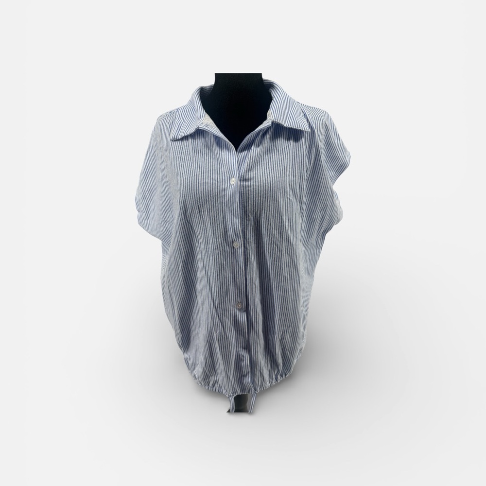 Mesh + Lace Women’s Blue white striped Button down drawstring size 1X NWT